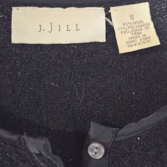 J. Jill Womens Black Boiled Wool Blend Satin Trim Button Front Cardigan Small - Picture 2 of 4